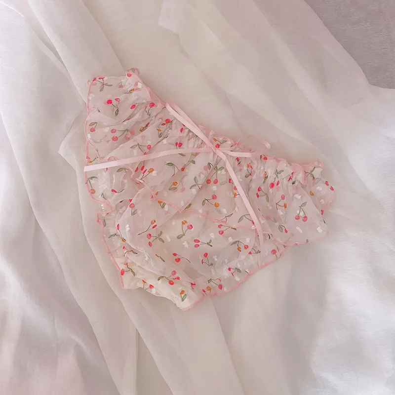 Летние женские милые кружевные Привлекательные трусики вишневого цвета