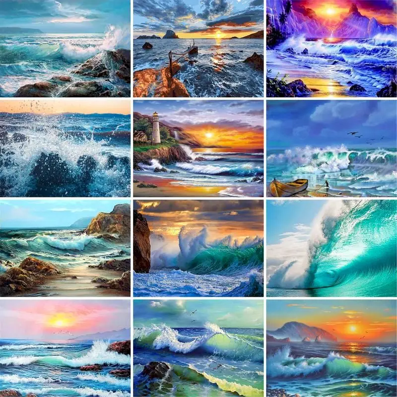 

GATYZTORY 60x75cm Painting by numbers DIY Drawing By Numbers Frameless Ocean Waves Home Decor Digital Painting On Canvas