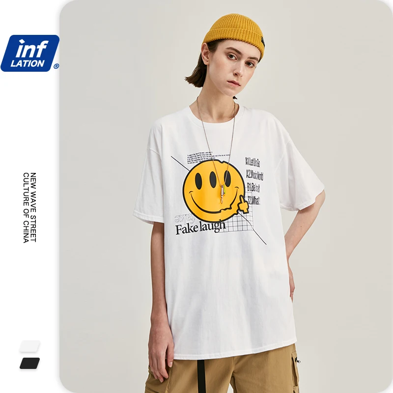 Мужская хлопковая футболка с коротким рукавом и принтом Смайла|Мужские футболки|