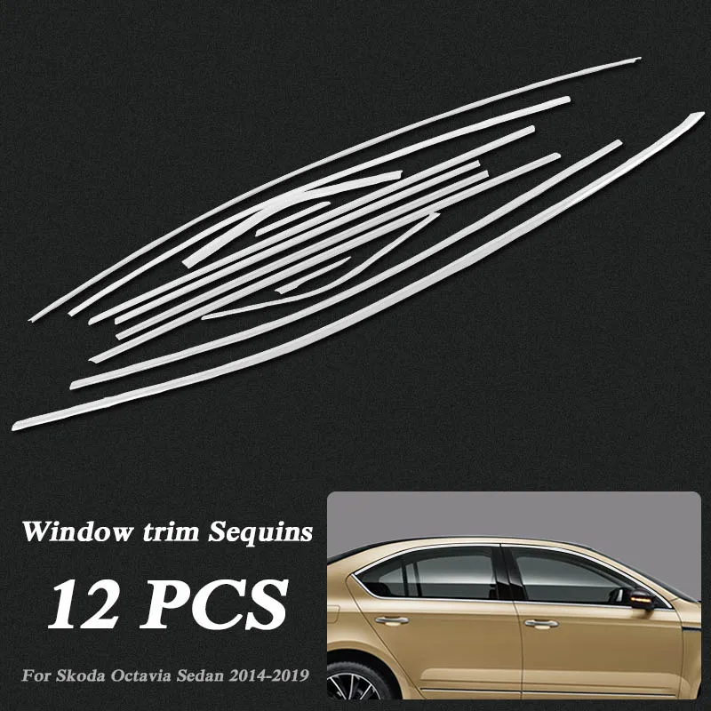 

Car-styling Full Window Trim For Skoda Octavia MK3 5E Sedan 2014-Present Car Window Center Pillar Sequin Sticker Auto Accessory