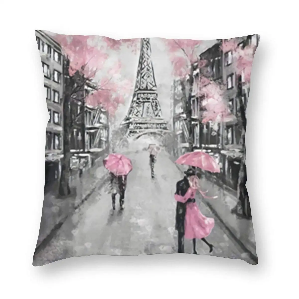 

Наволочка для подушки, масляная живопись, Париж, Европейский городской пейзаж, Франция, Эйфелева башня, черный, белый и розовый, Современная ...