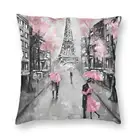 Наволочка для подушки, масляная живопись, Париж, Европейский городской пейзаж, Франция, Эйфелева башня, черный, белый и розовый, Современная пара