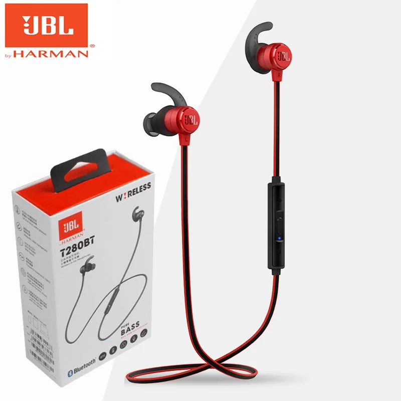 

JBL T280BT Bluetooth Earphone Running Sports Earbuds Deep Bass Wireless Headphones with Mic Waterproof Headset for Smartphones