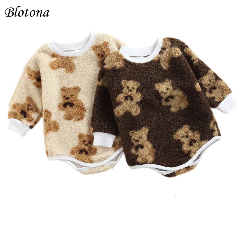 

Blotona Infant Baby Romper, Kids Cartoon Bear Print Round Neck Long Sleeve Bodysuit for Spring Fall, 0-24Months