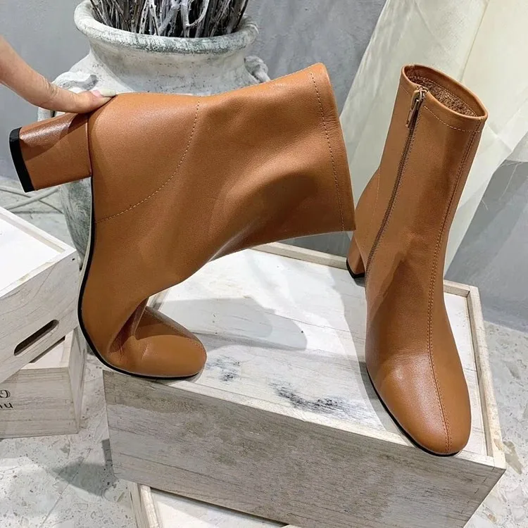 Зимние ботинки женские осенние ботильоны на среднем каблуке Botas Mujer кожаные
