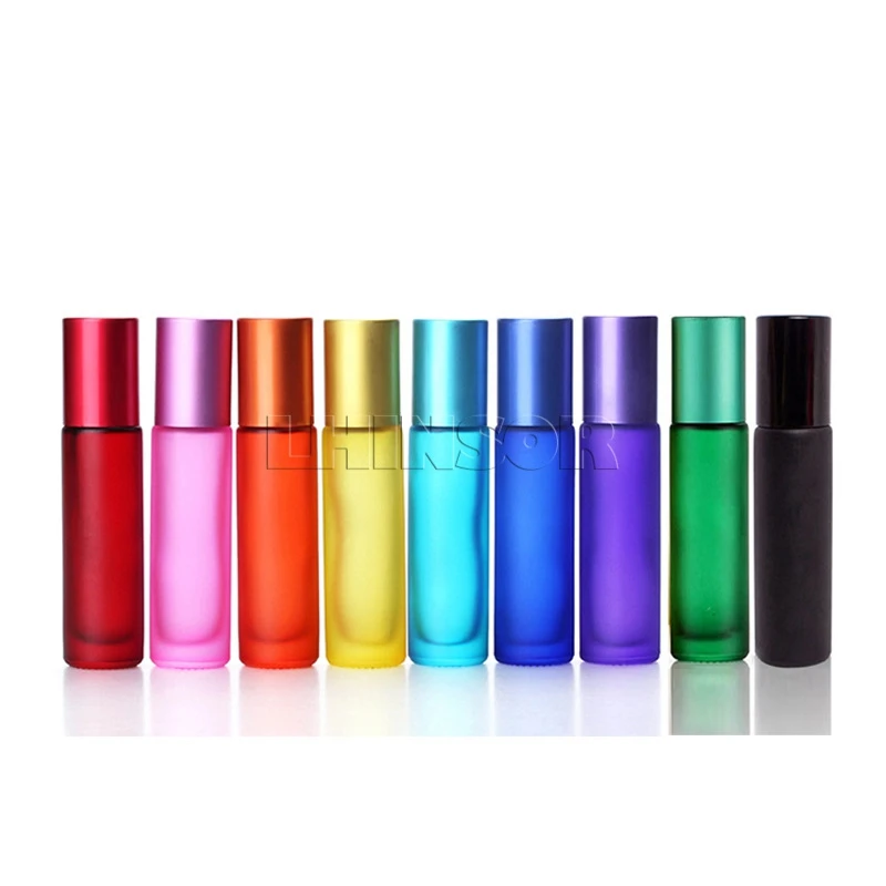 

20pcs/lot 10ml Colorful Matte Thick Glass Roll on Bottles with Roller Ball for Doterra Essential Oil Packaging