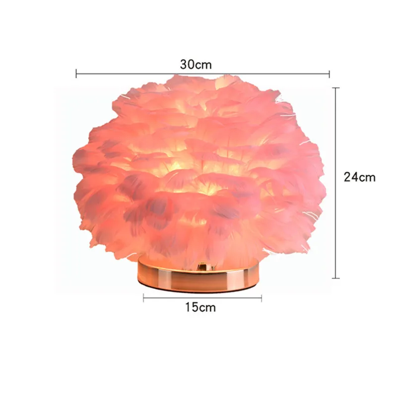 Feather Table Lamp Brightness Adjustable With Switch Creative Lampshade Wedding Home Bedroom Decor LED Bedside | Лампы и освещение