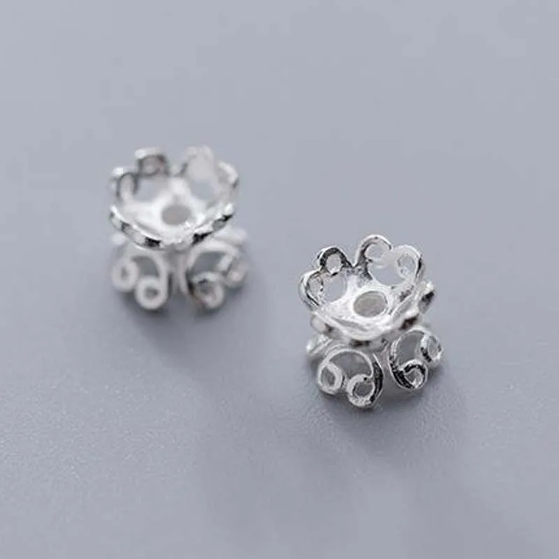 Реальная твердая кожа серебряная двухсторонняя Крышка для бусин в форме цветка