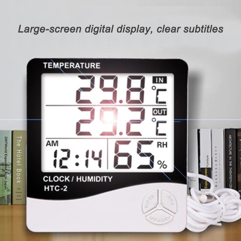 digital lcd thermo hygrometer 1 piece of household indoor and outdoor electronic thermometer weather station with alarm clock free global shipping