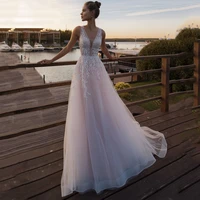 low v neck light pink princess bridal gowns sleeveless appliqued bride a line tulle wedding dress 2020 vestido de noiva