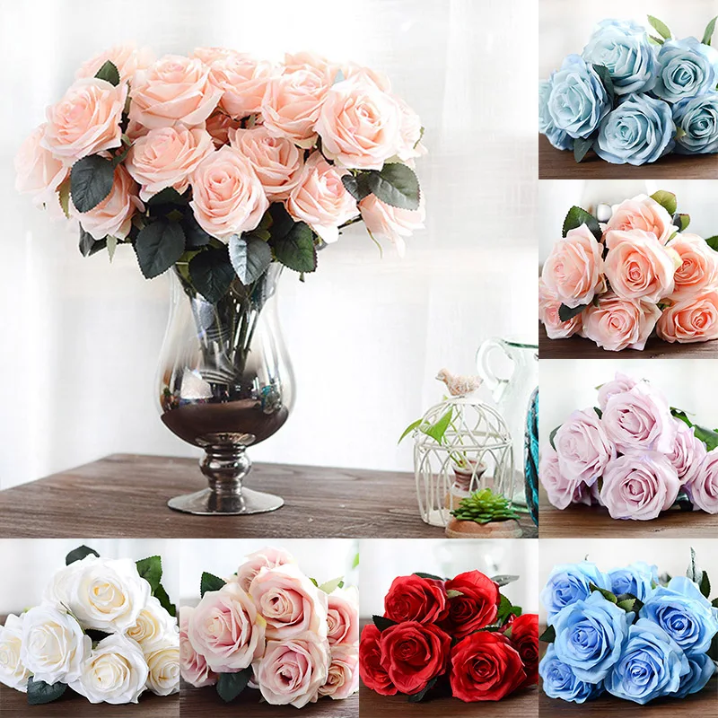 10 Heads Rose High Simulation Silk Flowers Wedding Home Supplies Decoration | Дом и сад