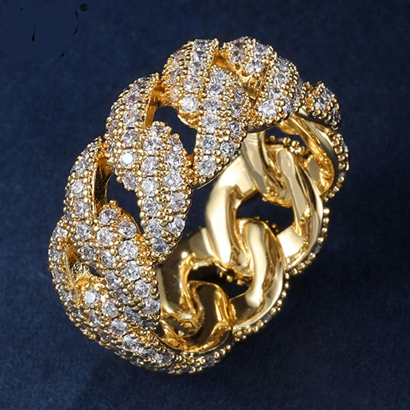 

New Fashion HIP Hop Jewelry Classic CZ Cuban Prong Ring Gold Silver Color Iced Out Zircon Charm Rings for Men Women Size 8-10