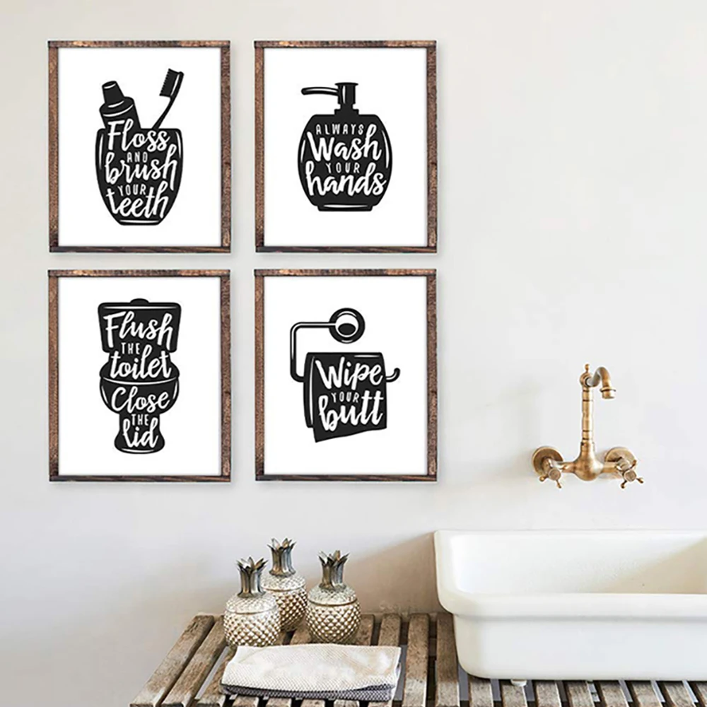

Toilet Canvas Slogan Poster Sheets Phrases Decorative Pictures Bathroom Wall Art Slogan Painting for Home Decor 4pcs/1piece