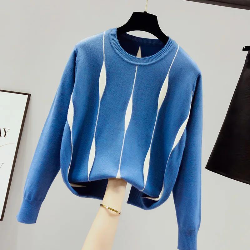

Korean Knitted Long Sleeve Vintage Jumpers Casual Tops 2020 Autumn Winter Sweater Women Beige O Neck Pullover Sweaters
