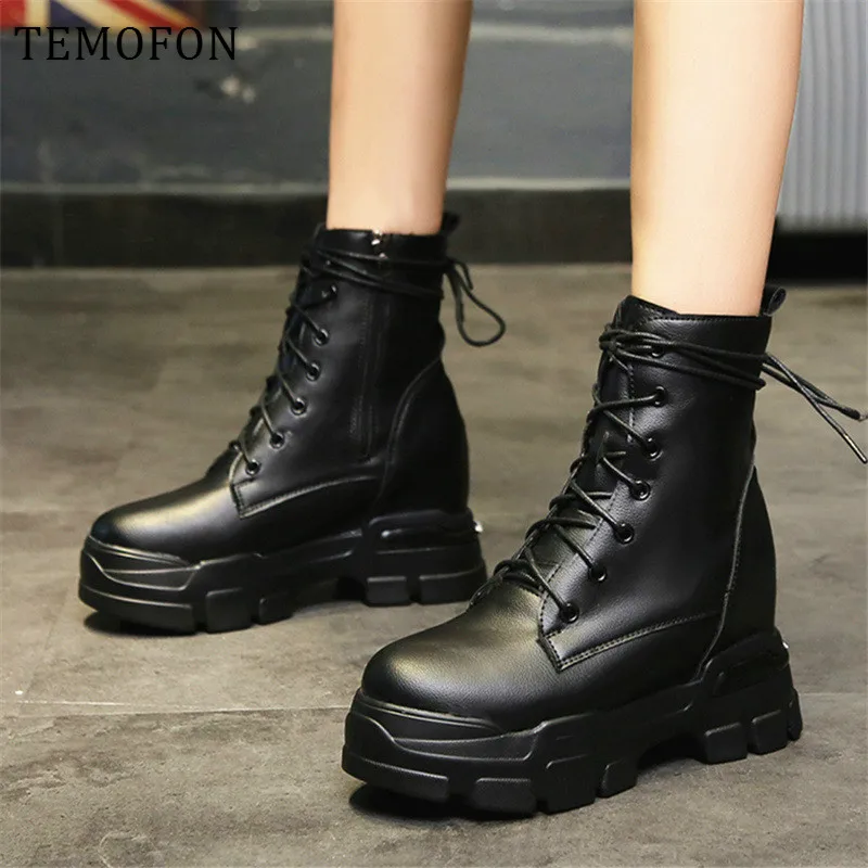 TEMOFON/Женские Ботинки martin Сезон осень зима на платформе со шнуровкой Модная
