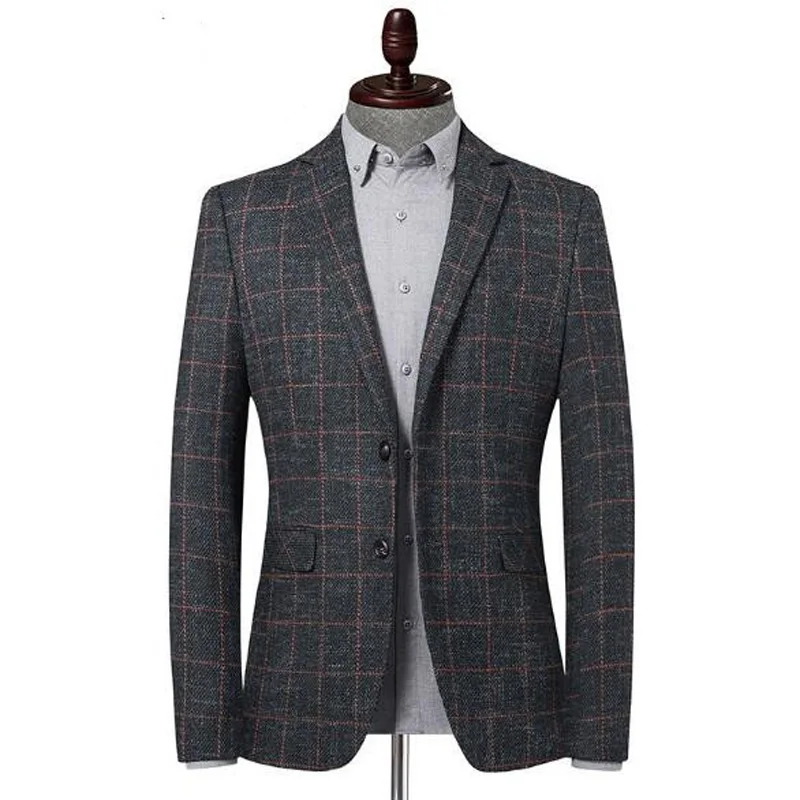 Мужской деловой пиджак повседневный в клетку формальный костюм большие размеры