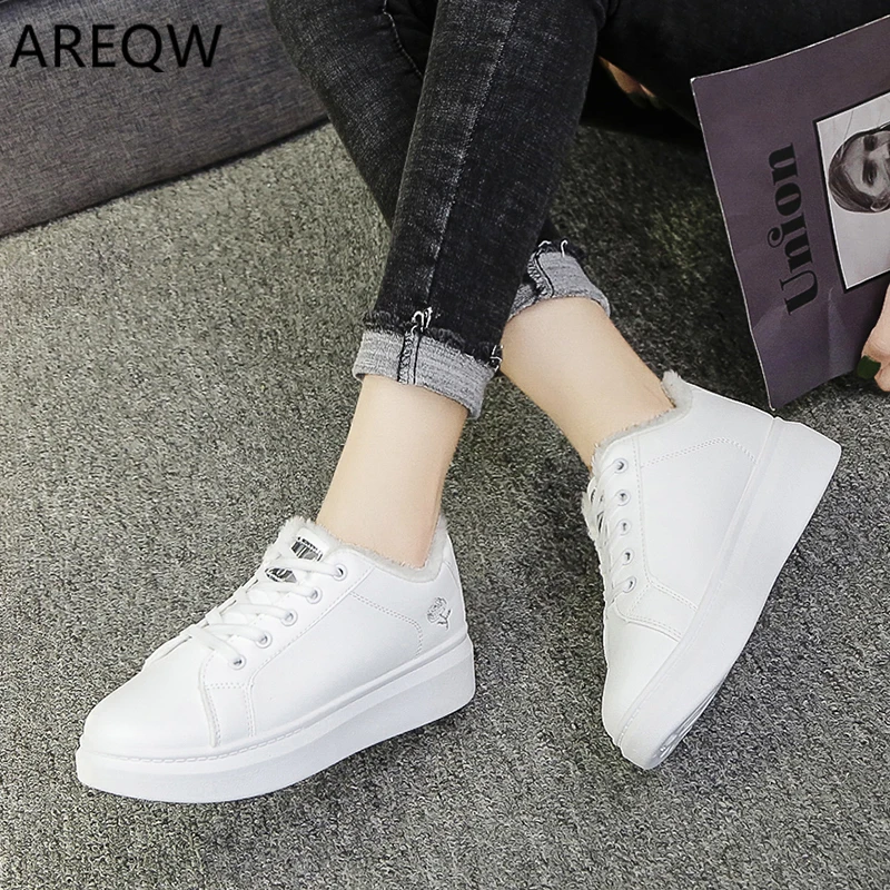 

2019 Winter Boots Women Ankle Boots Warm PU Winter Woman Shoes Sneakers Flats Lace Up Ladies Shoes Women Short Snow Boots