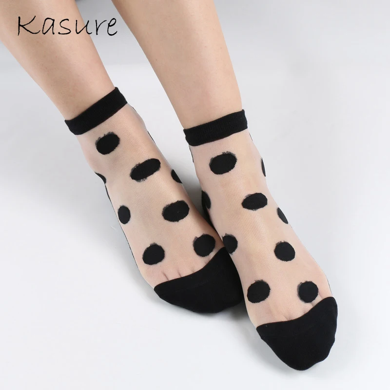 

KASURE, весенне-летние ультратонкие носки в крупный горошек, женские хлопковые нескользящие сетчатые носки до щиколотки, прозрачные