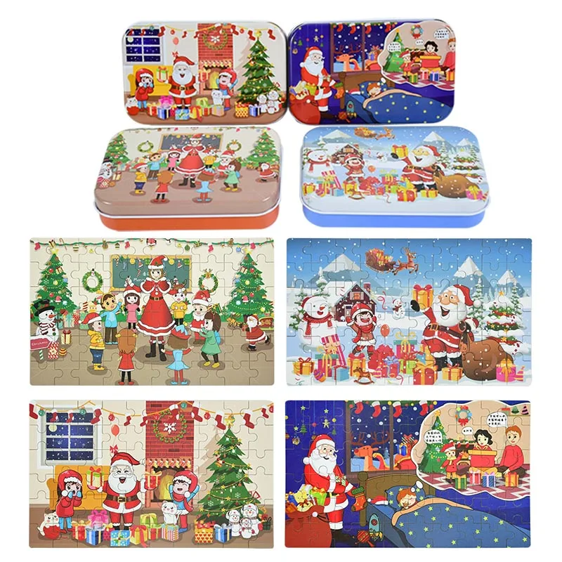 

60 Pieces Wooden Puzzle Toys Cartoon Santa Claus Jigsaw Puzzles Children Baby Educational Learning Toy for Kids Christmas Gifts