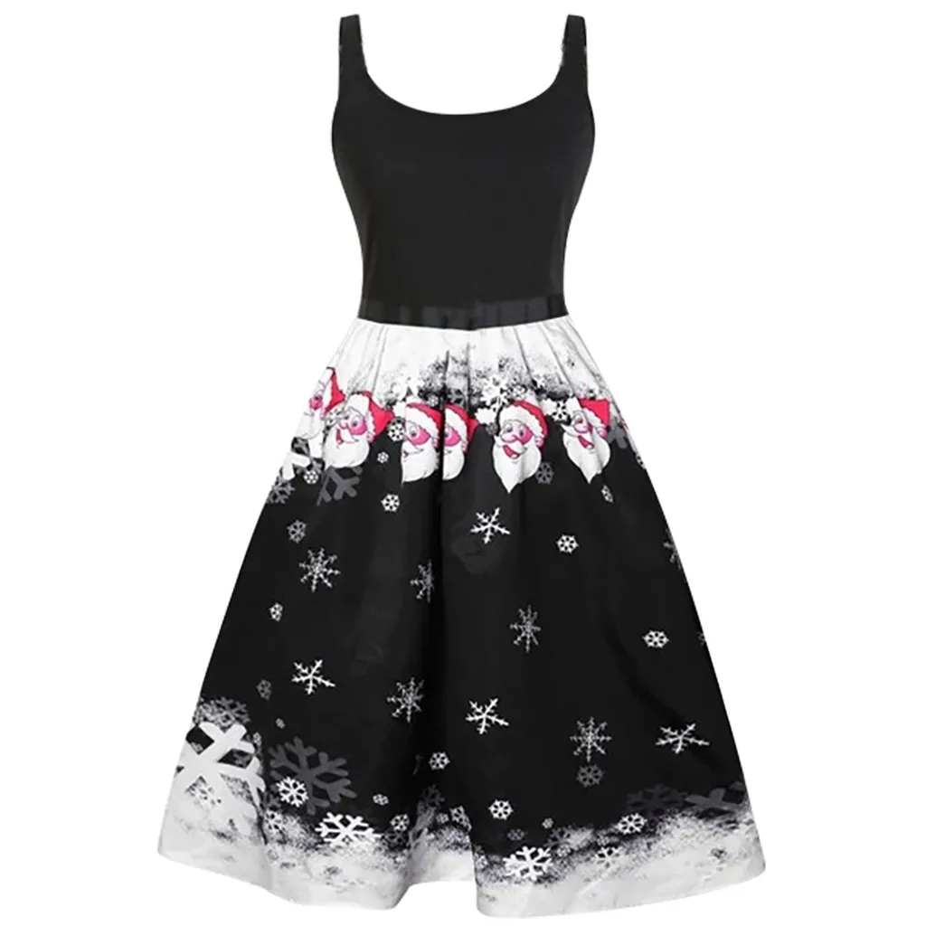 Размера плюс женская Винтаж Платье с принтом Санта в ретро стиле рождественские