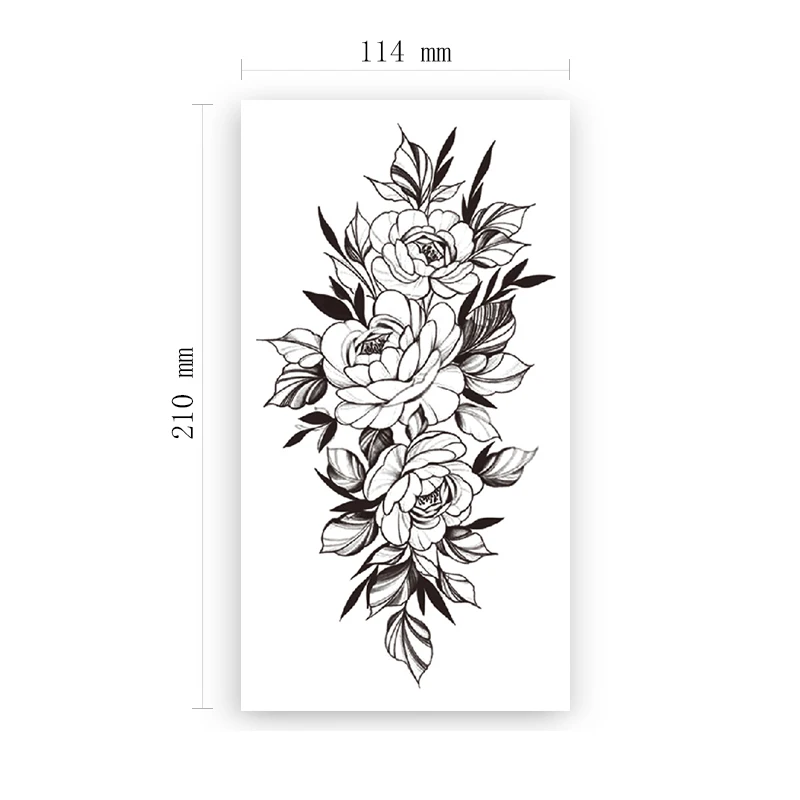 

Hannah Plain Flower Waterproof Temporary Tattoo Sticker Black Peony Rose Design Fake Tattoos Flash Tatoos Arm Body Art for Women