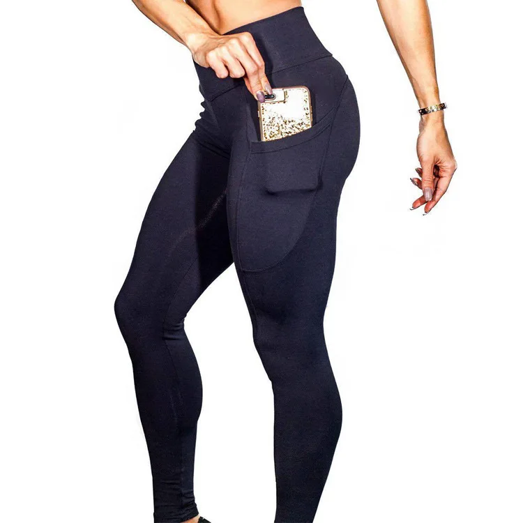 

2020 Для женщин брюки для занятий йогой с боковой карман для телефона Высокая Талия Леггинсы тренажерного зала фитнес, тренировки, Спорт Брюк...