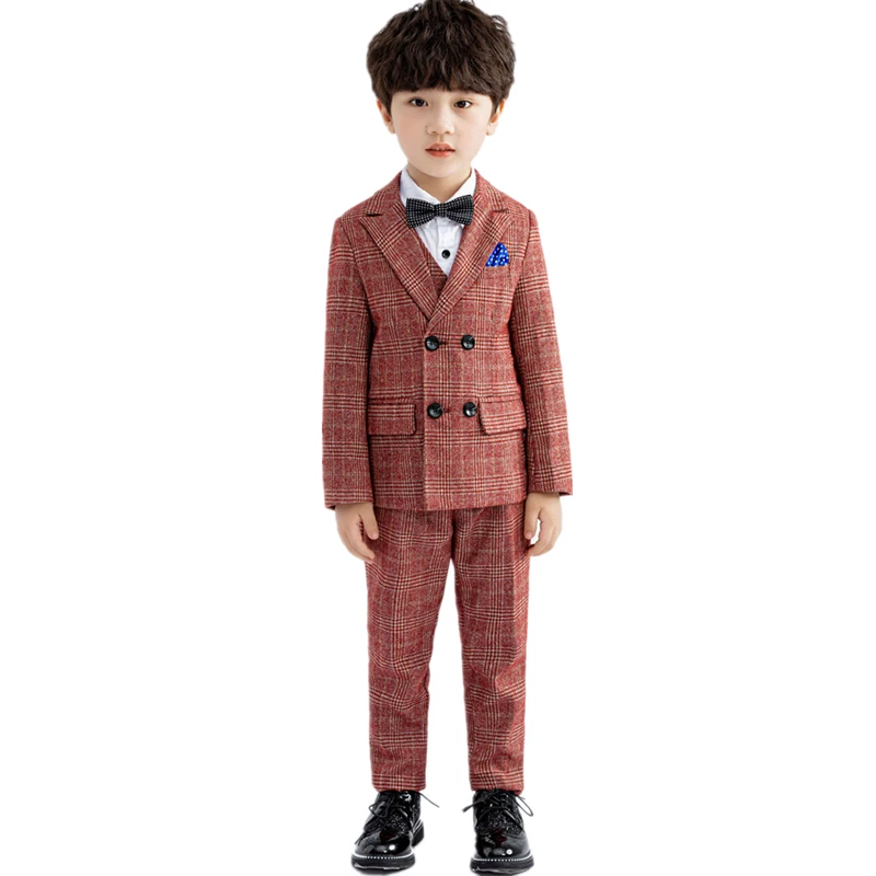 

Kids Blazer Set Jacket Vest Pants Flowers Boys Formal Wedding Suit Children Piano Prom Ceremony Costume Birthday Party Tuxedo