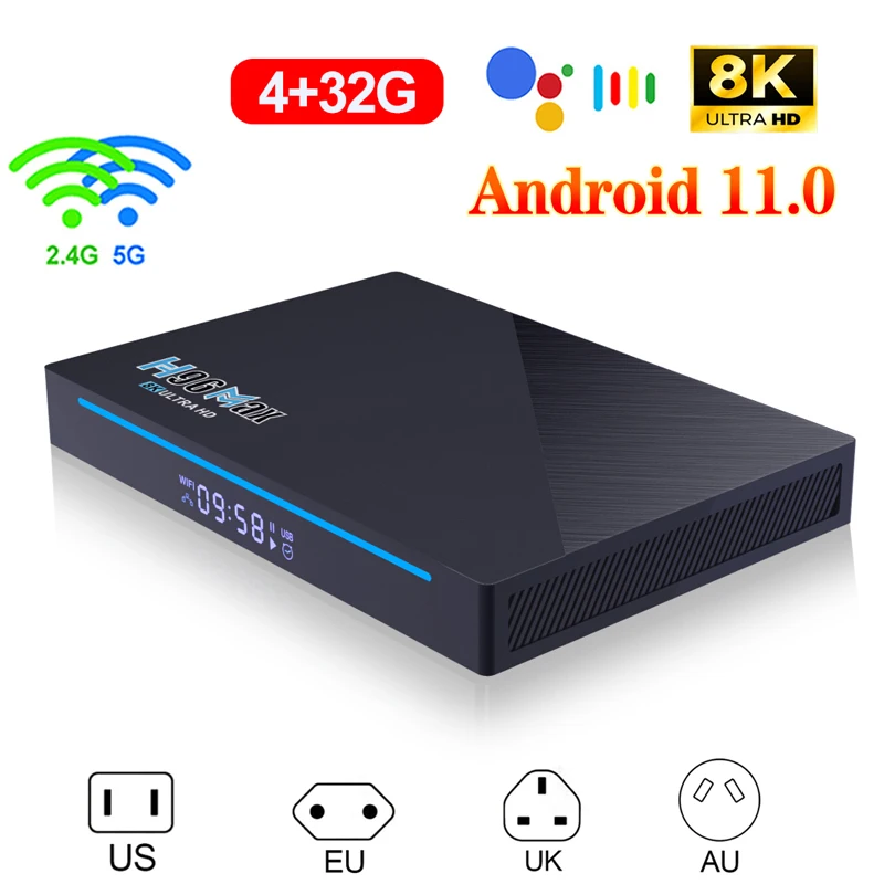 

H96 MAX 8K Smart Tv Box Android 11 4Gb 32Gb Support 1080P 2.4G/5G Wifi Google Play Youtube H96Max Media Player TV Receivers