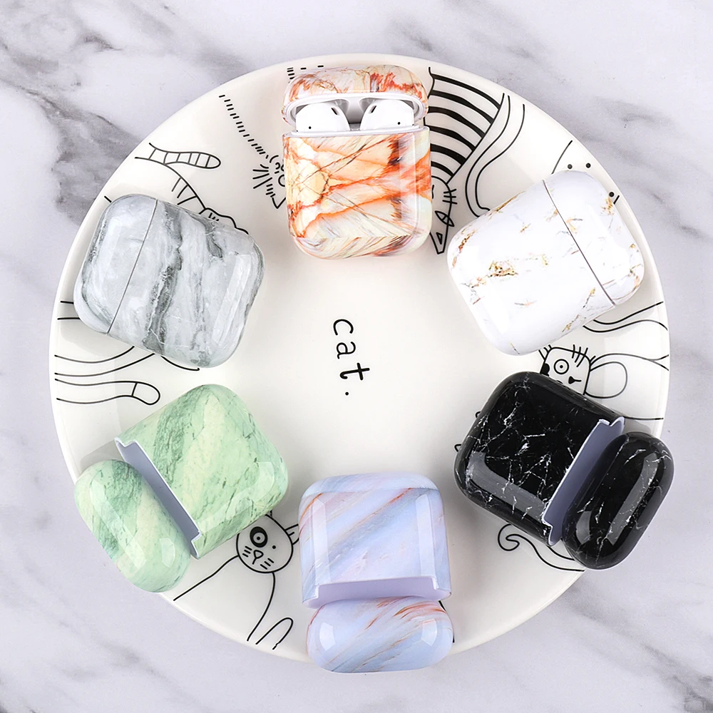 Роскошный Мраморный ПК Bluetooth беспроводной чехол для наушников AirPods защитная