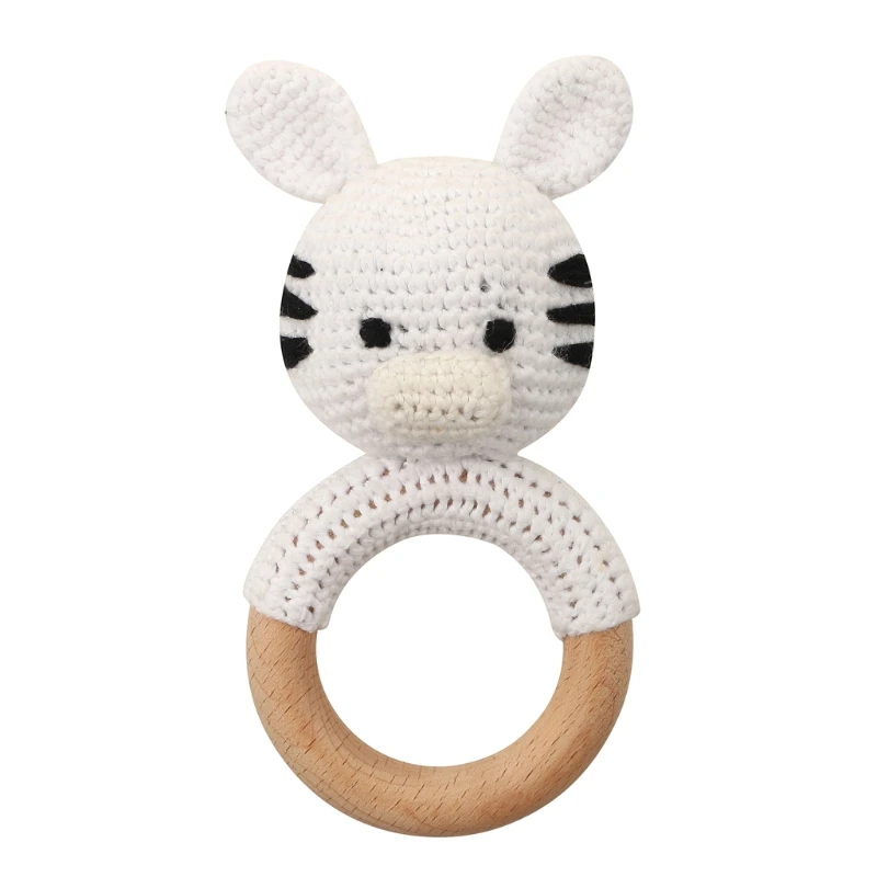 Sonajero de ganchillo para beb&eacute;, mordedor de Animal, anillo de madera hecho a mano, juguete de dentici&oacute;n de madera 63HE-2