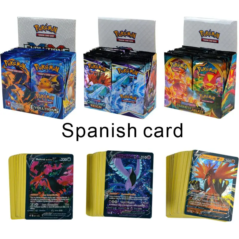 

324Pcs/Box Pokemon Cards Darkness Ablaze Evolutions Chilling Reign Spanish Trading Card Game Evolutions Booster Box Collectible