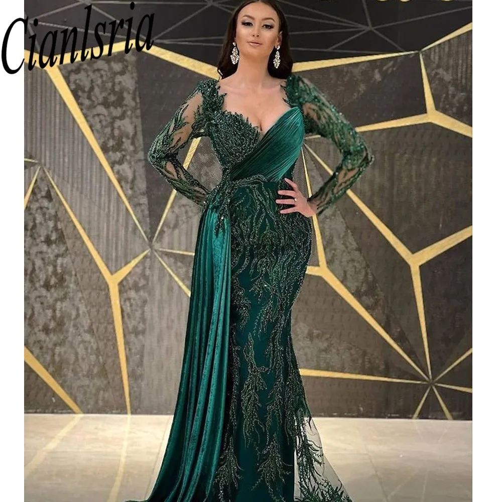 

Sexy V Neck Mermaid Evening Gowns Dresses Luxury Beaded Elegant For Woman Party