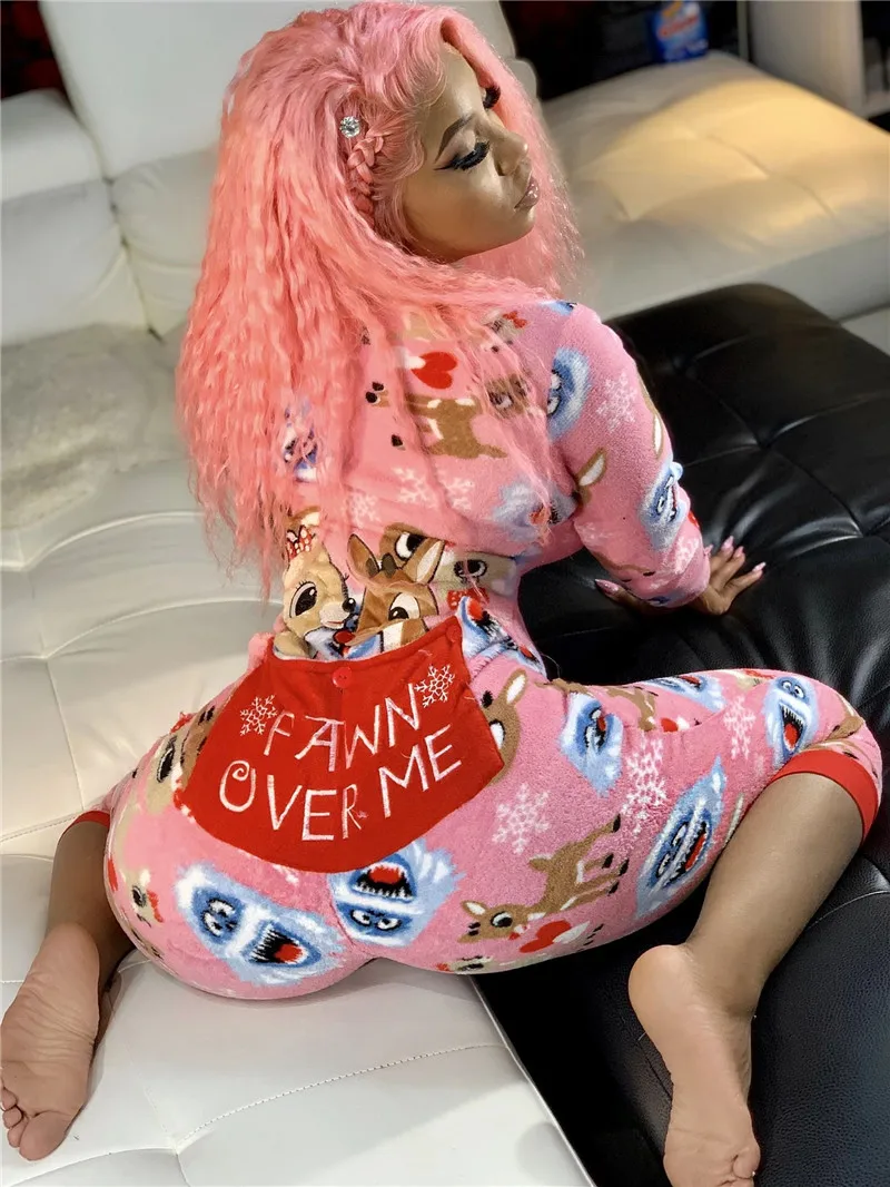 

2020 Women Sexy V-neck Christams Nightwear Christmas Pajamas Sleepwear Pyjamas Romper Underwear Casual Printed Jumpsuit Set Xmas