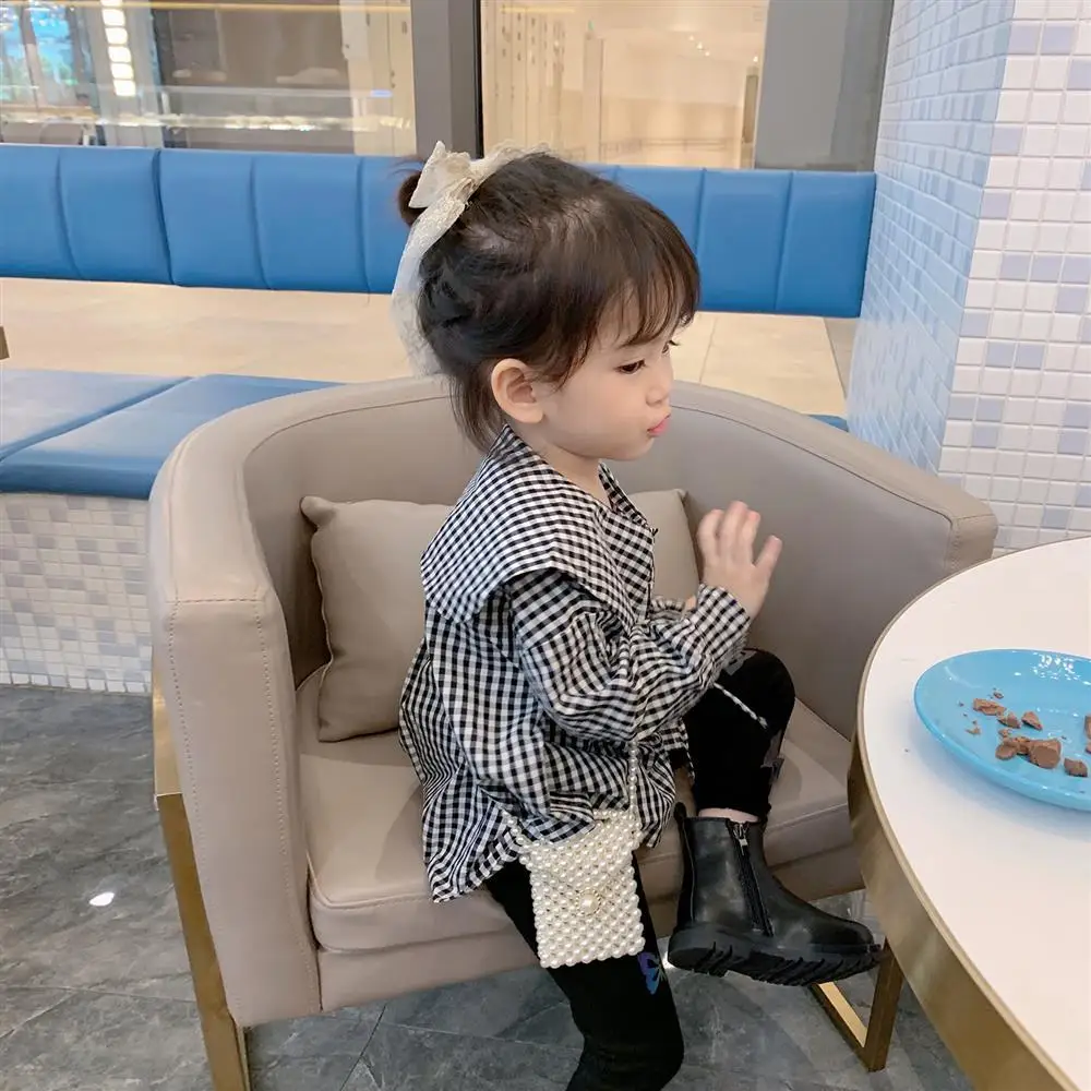 

2021 летние блузки для девочек, одежда, блузка с длинным рукавом для маленьких девочек, детская клетчатая Повседневная модная рубашка, топ, де...
