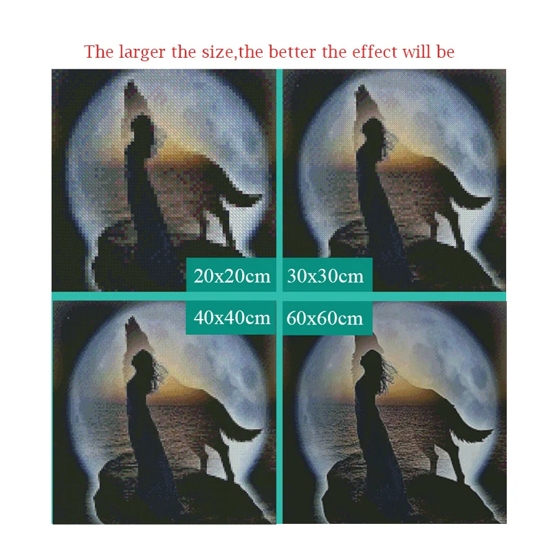 Full 5D Diy Daimond Embroidery &quotwolf&ampwoman" 3D Diamond Painting full pasted Round Rhinestone Diamant moon scenery Decor | Дом и сад