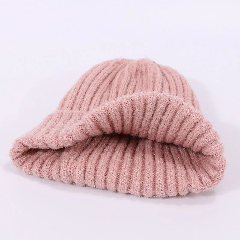 Kids Winter Solid Color Wool Knit Beanie Children Fashion Casual Hat Warm Boy Girl Soft Thicken Hedging Cap Slouchy Bonnet Ski
