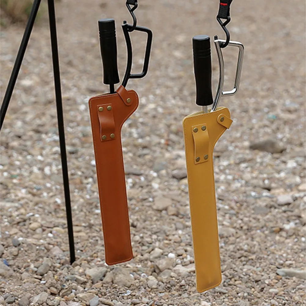 

Barbecue Charcoal Clip Anti-Scalding With Leather Cover Outdoor Camping BBQ Bonfire Stove Fireplace Fire Tongs Protective Case
