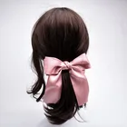 Женские заколки для волос с бантом и лентой, летние милые заколки для волос с бантом, заколки-пряжки, однотонные розовые гладкие аксессуары для волос для девочек