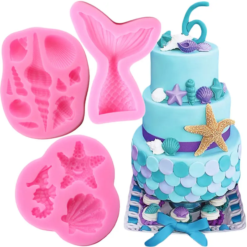 

Mermaid Themed Silicone Molds Fishtail Conch Shell Fondant Mould DIY Party Cake Decorating Tools Candy Chocolate Gumpaste Moulds