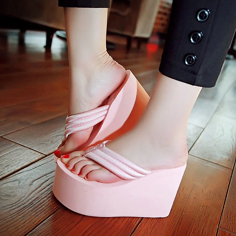 Вьетнамки на высокой платформе туфли без пяток высоких каблуках 11 см шлепанцы