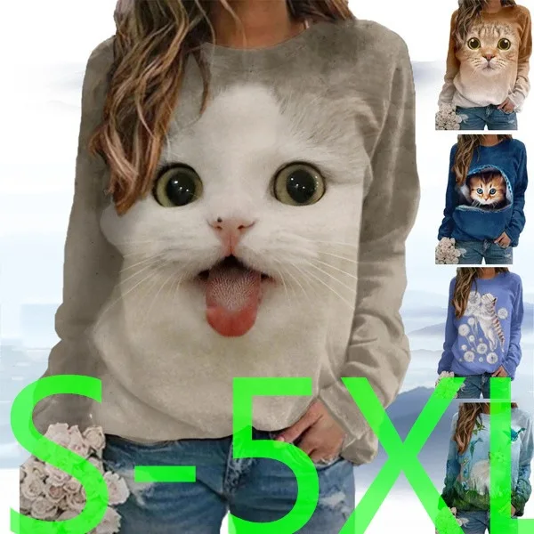 

2022 New Year Women New Fashion Cat-inspired Long Sleeves and Round Neck Women's Hoodie