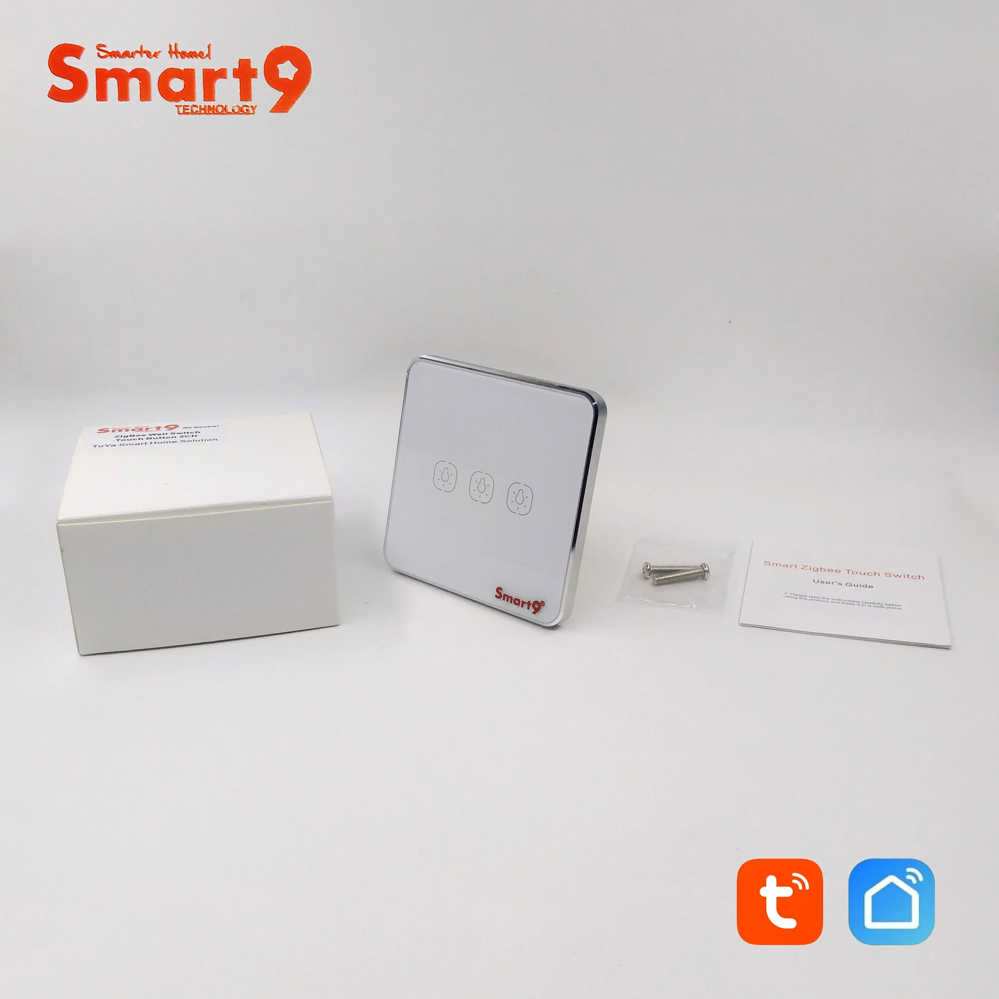 Настенный выключатель Smart9 ZigBee без нейтрали работает с TuYa Hub сенсорная кнопка