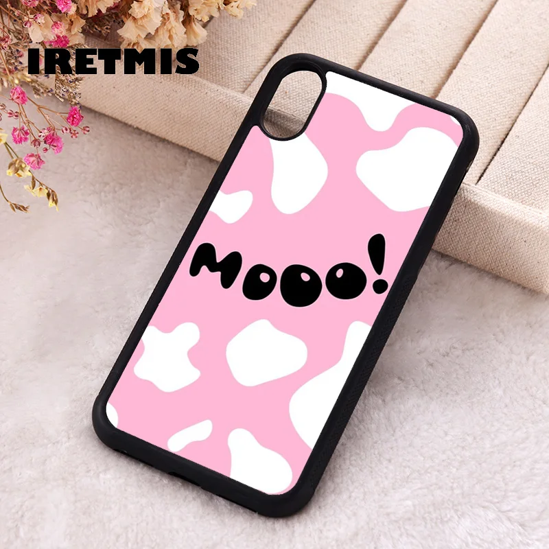 Чехол Iretmis для iphone 6 6S 7 8 Plus X Xs Max XR 11 12 13 MINI Pro mooo! Рисунок клубника розовая корова |