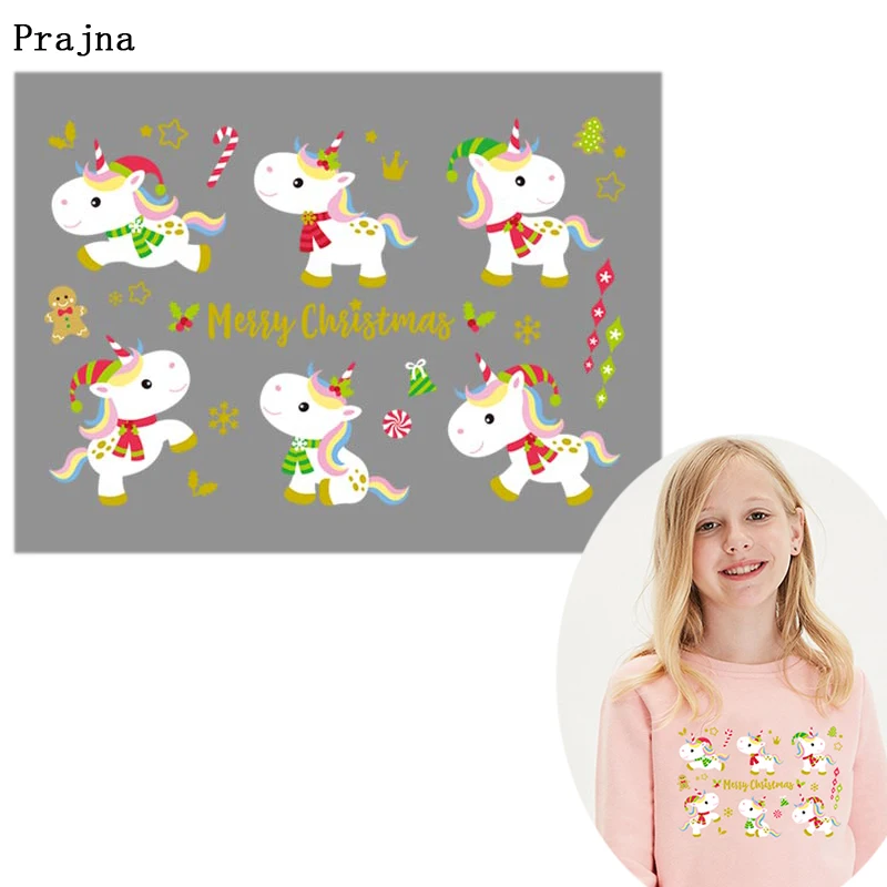 

DIY Christmas Animals Heat Transfer Party Style Unicorn Owl Deer Thermal Stickers For Clothing Kids Lovely Stickers Printing