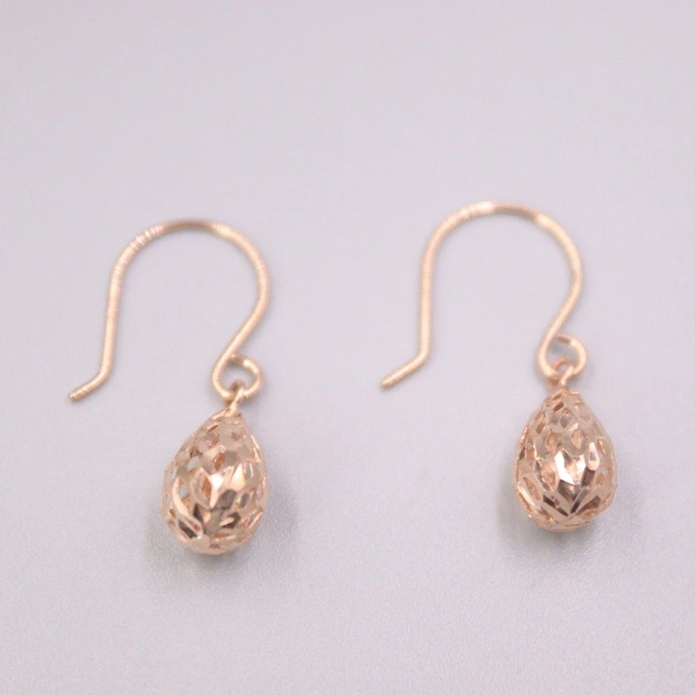 

Au750 Real 18K Rose Gold Woman Earrings Luck Hollow Teardrop Dangle Earrings 1.2-1.4g 24x6mm / Best Gift