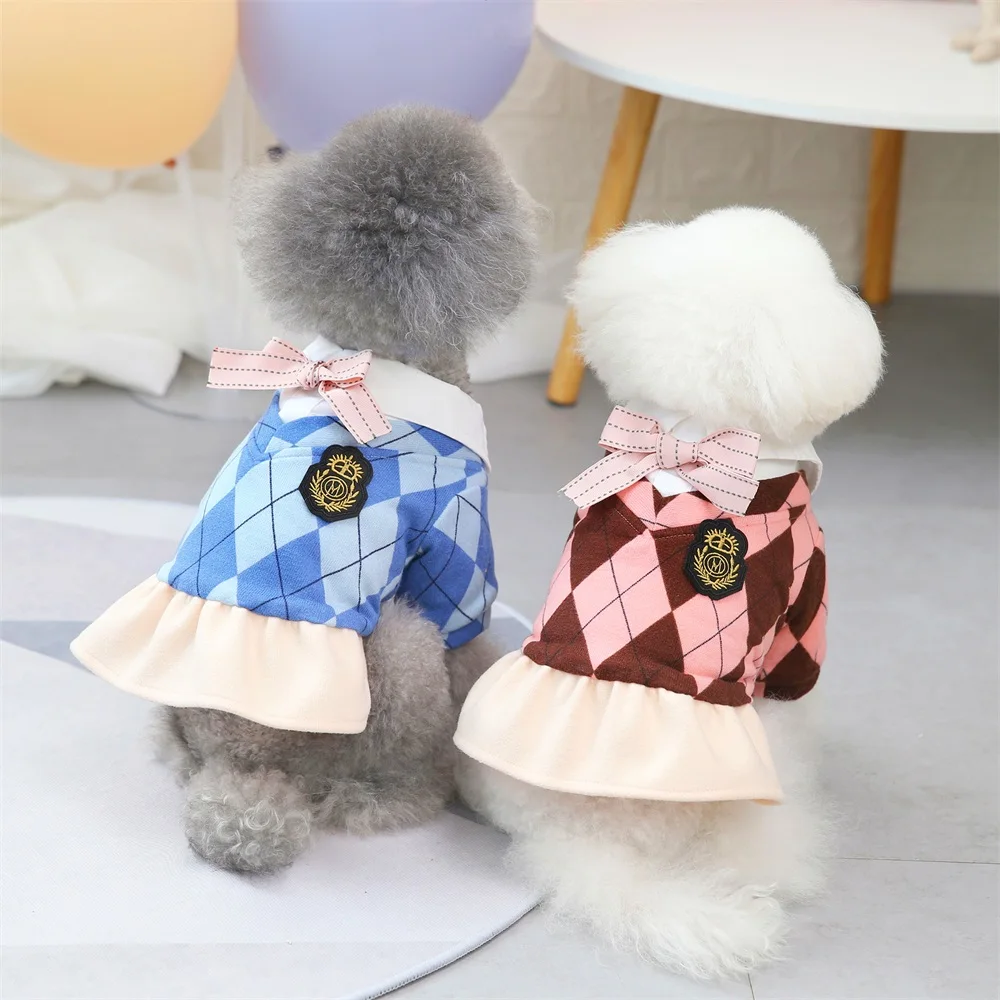 Pet Warm Dress Dog Winter Thicker Princess Skirt Campus Couple Dress For Small Dog Pet Clothing