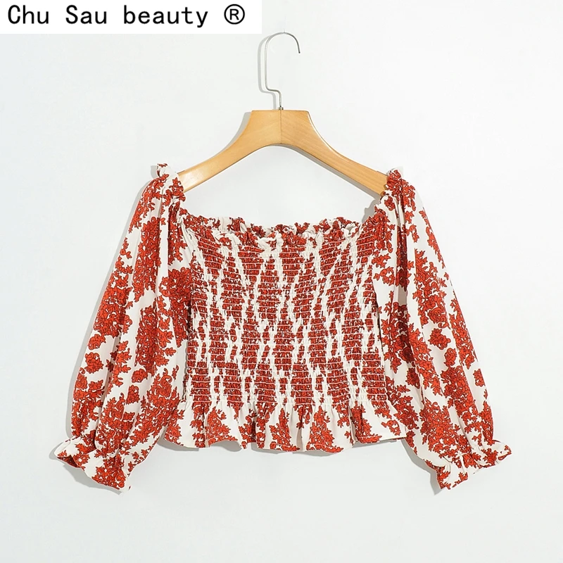 

Женский короткий топ на молнии, эластичный короткий топ с воротником-лодочкой и цветочным принтом, рукавом средней длины, весна 2021