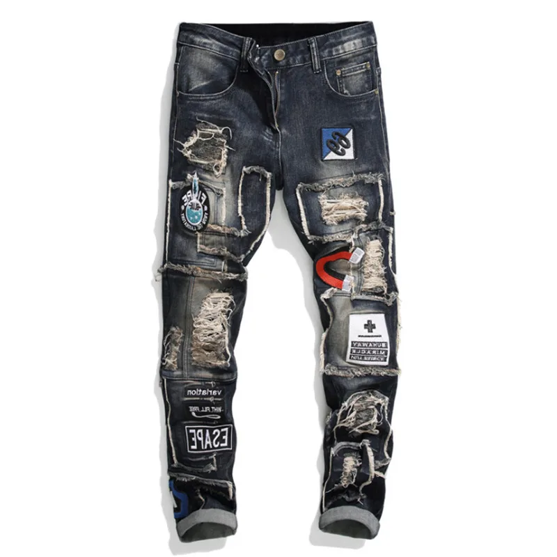

Original new European and American fashion trousers dsq men's ripped patch small straight leg stretch jeans 067