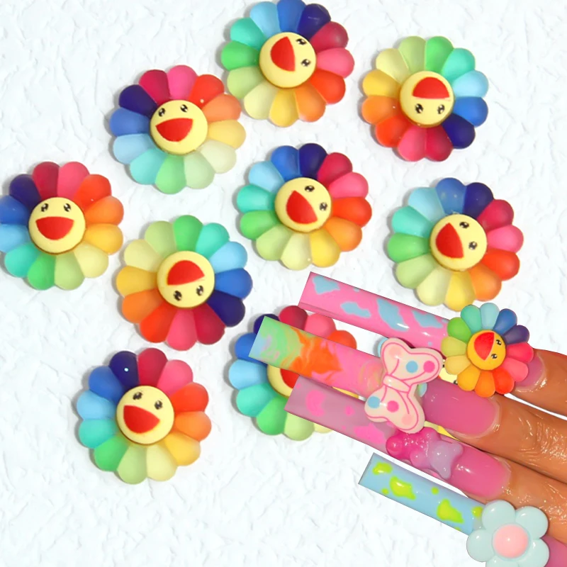 

10Pcs/Lot Kawaii 3D Gummy Bear Nail Art Charms Resin Jelly Bear Happy Sun Flower DIY Nails Decoration Luxury Nail Accessory