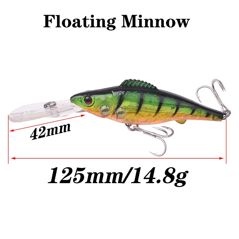 1PCS Deep Dive Wobblers Minnow Fishing Lures 12.5cm 15g Artificial Hard Bait Sea Trolling Tackle for Bass Pike Carp Crank Pesca